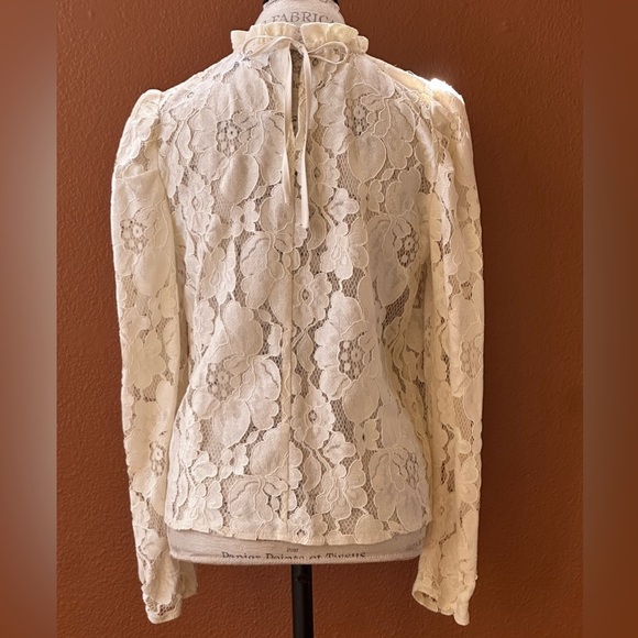 Mare Mare X Anthropologie Cream Sheer Lace Ruffle Neck Blouse Medium EUC! - Picture 6 of 10